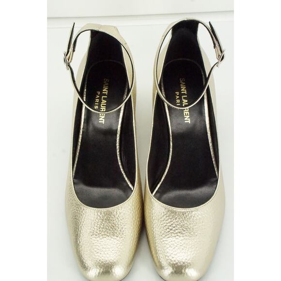 Saint Laurent Gold Leather Ankle Strap Pump NIB - Picture 5 of 10